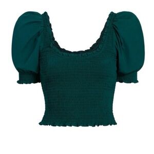 Hill House Aiko Botanical Green Puff Sleeve Top